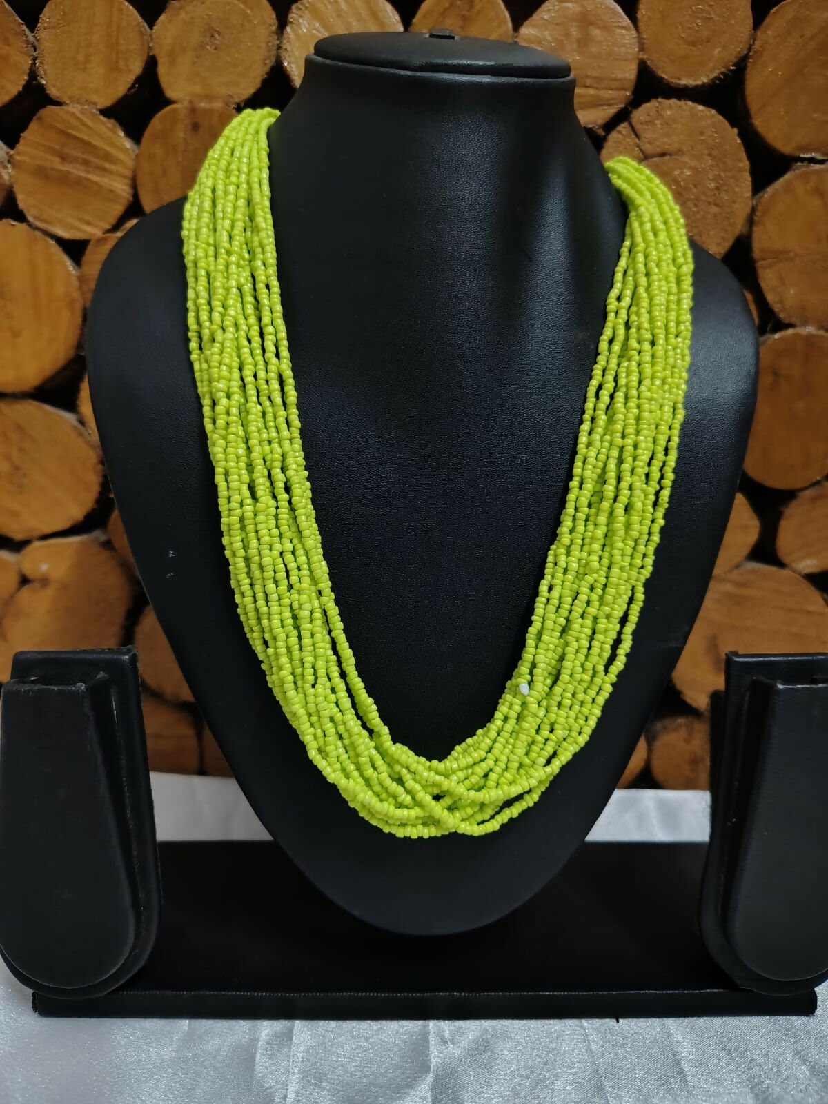 Inhanns Vibrant Handmade 20 Layers Beaded Necklace With Matching Earrings - Neon Green - Distacart