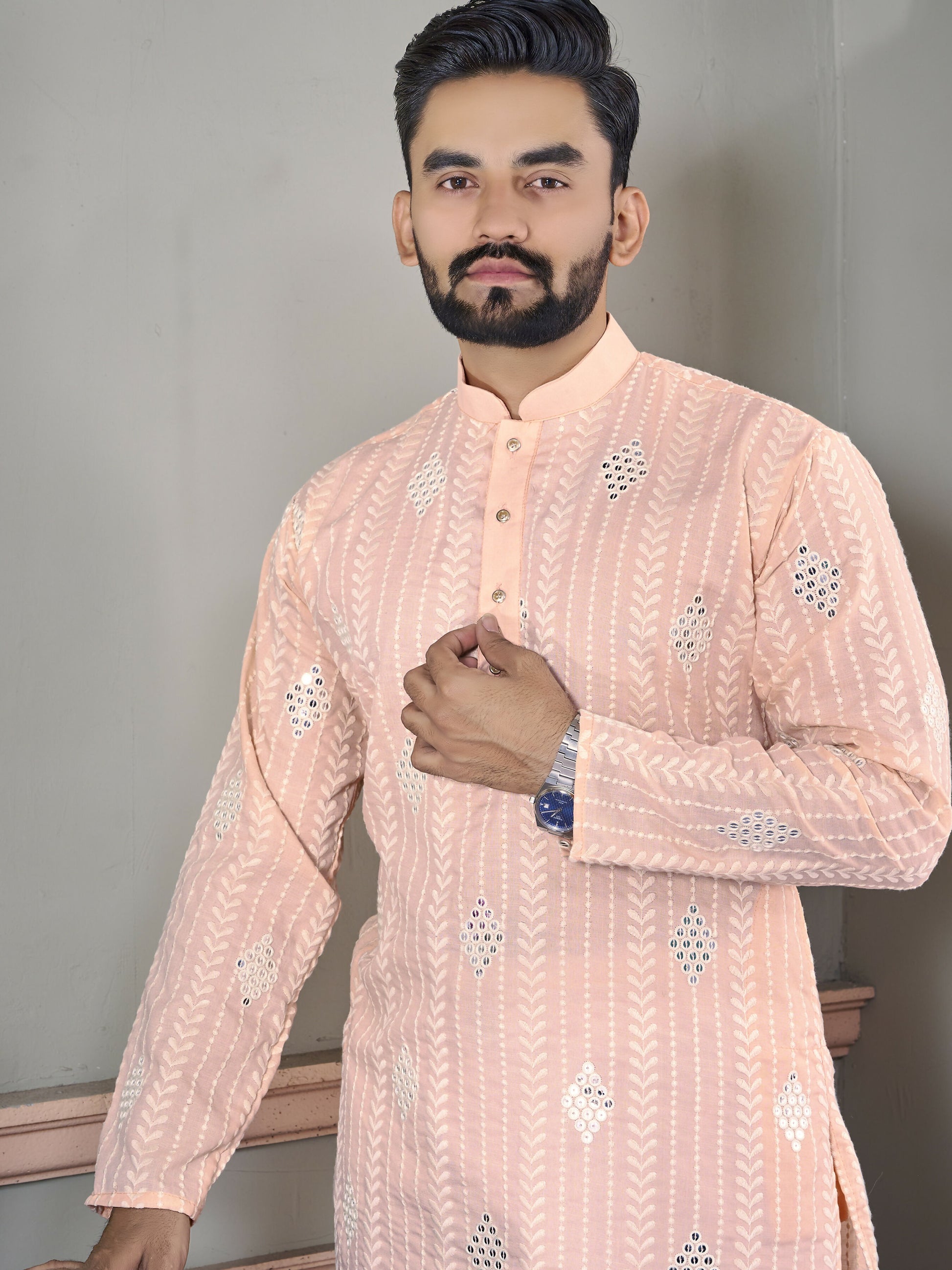 Peach Kurta Pajama Set for Men by Infinity Export - Distacart
