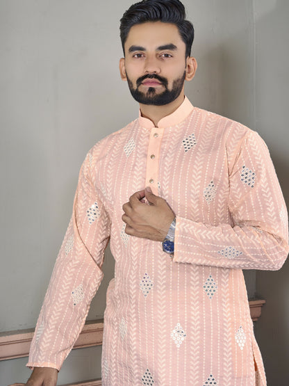 Peach Kurta Pajama Set for Men by Infinity Export - Distacart