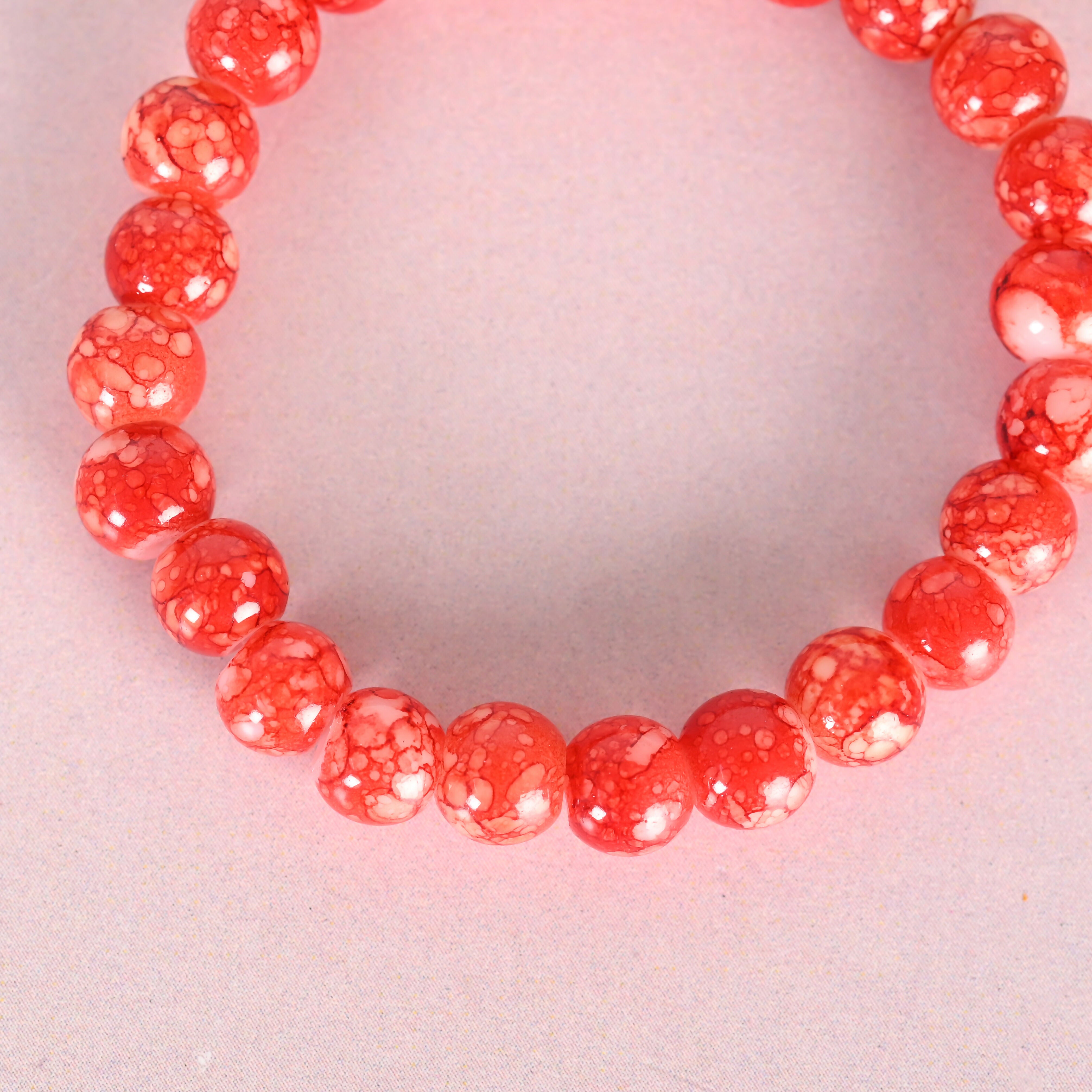 NVR Men & Women Red Marbel Crystal Elasticated Bracelet - Distacart