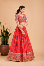 Thumbnail for Aastha Fashion Women's Red Faux Georgette Zari & Sequins Embroidery Party Wear Lehenga Choli - Distacart