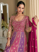 Thumbnail for Anaita Purple Georgette Readymade Anarkali Suit with Embroidery Zarkan Work - Distacart