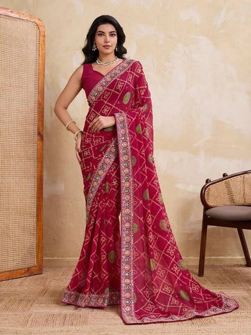 Teeya Creation Womens Stylish Simply Wedding Wear Georgette Saree-Red - Dista