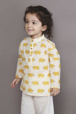Thumbnail for Breathables Kids Cotton Night Suit – Yellow Elephant Print Kurta & Pyjama Co-Ord Set For Boys & Girls - Dista