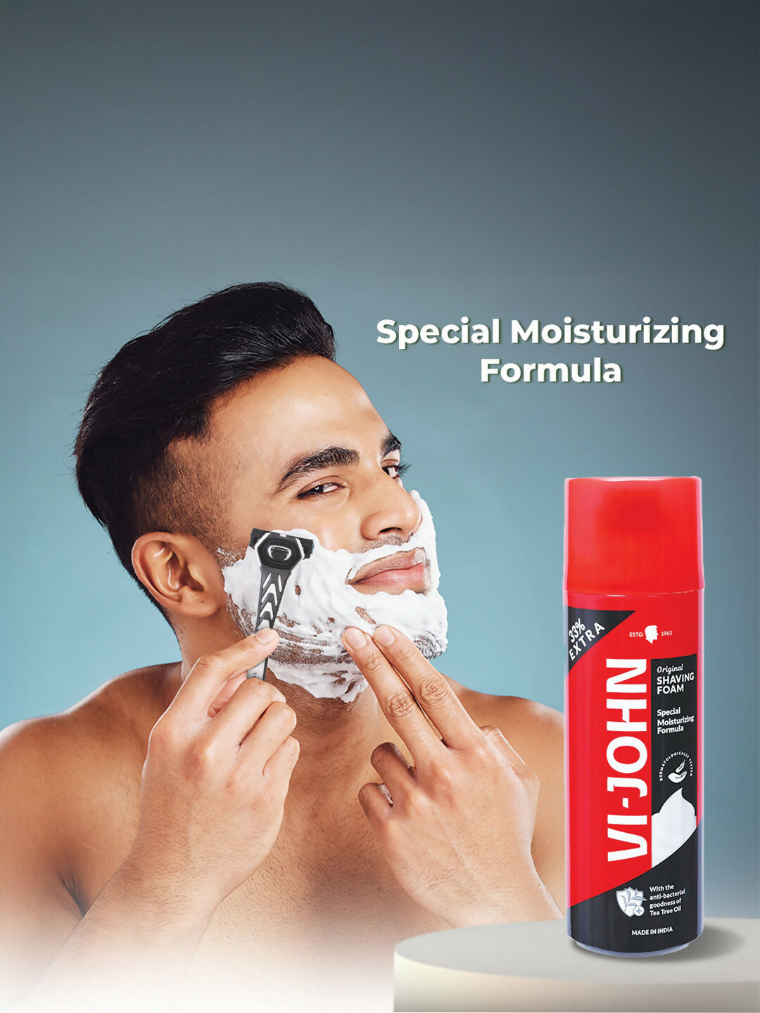VI-JOHN Original Dermatologically Tested Special Moisturising Formula Shaving Foam with Vitamin E & Tea Tree Oil