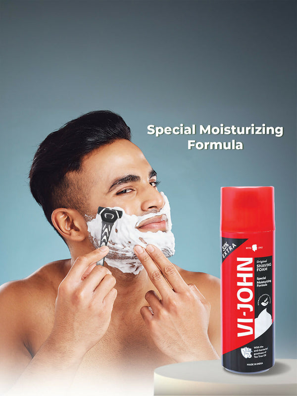 VI-JOHN Original Dermatologically Tested Special Moisturising Formula Shaving Foam with Vitamin E & Tea Tree Oil