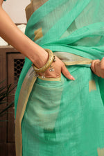 Thumbnail for Joban Fashion Teal Green Ikkat Linen Ready To Wear Saree With Unstitched Blouse - Distacart