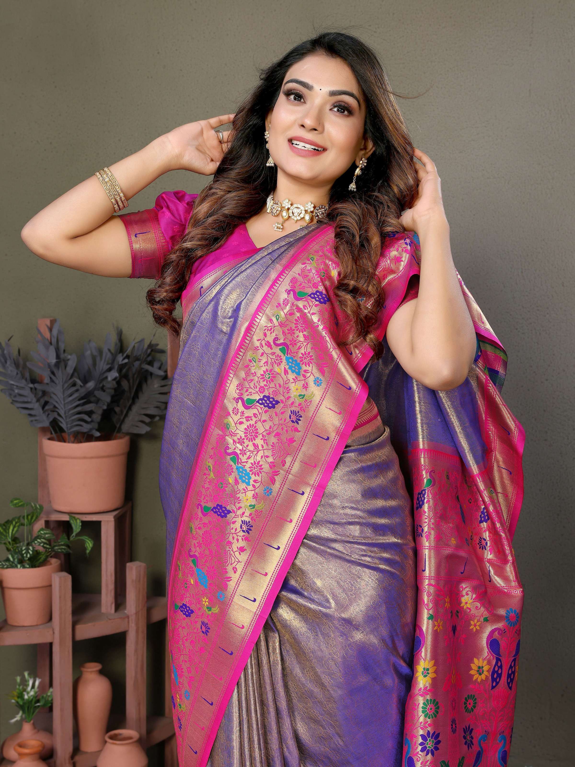 Aastha Fashion Purple Tissue Silk Paithani Woven Saree - Distacart