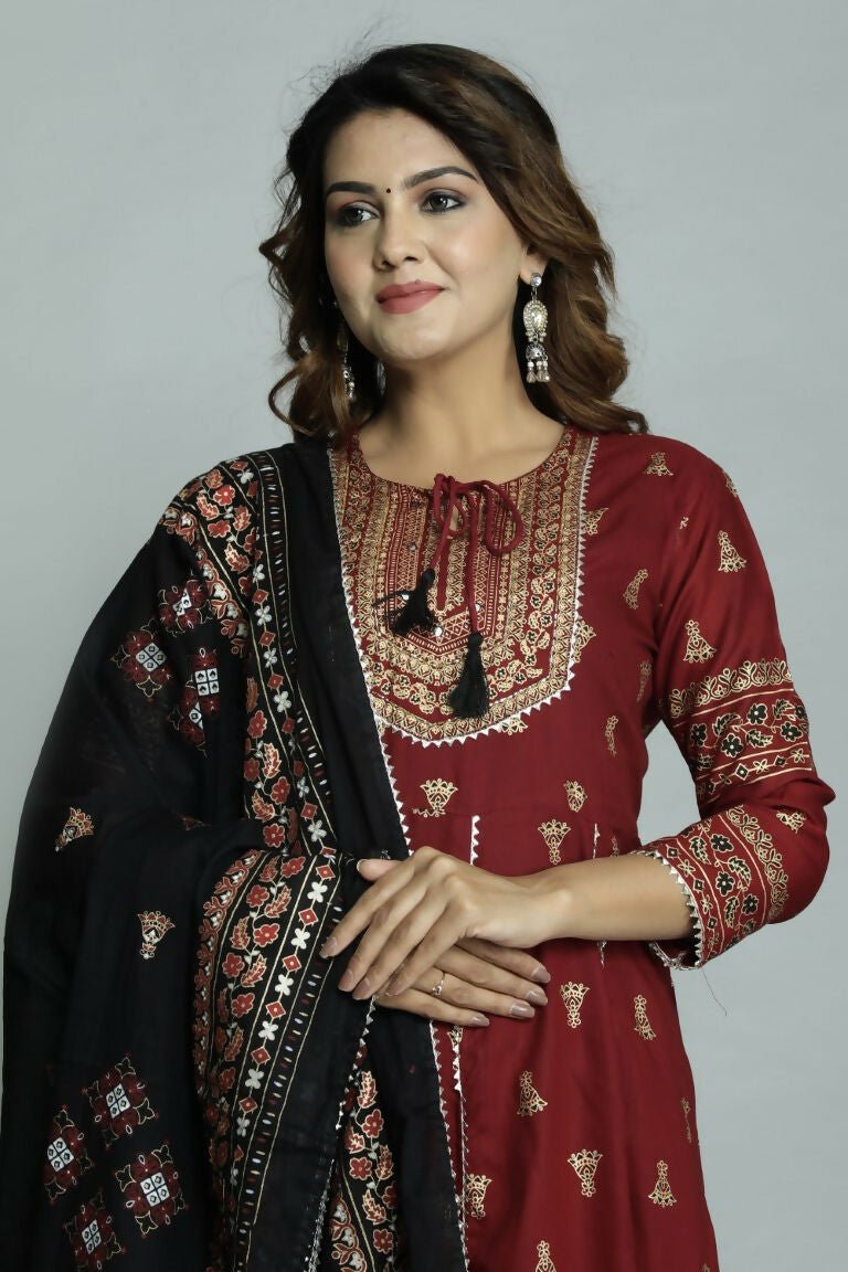 Alvano Women's Stylish Anarkali Kurti with Pant and Dupatta for Women and Girls (Maroon) - Distacart