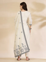 Thumbnail for Yufta Off White Handloom Cotton Jacquard Sequins Work Kurta Dupatta Pant Set