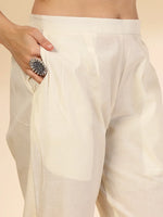 Thumbnail for Yufta Off White Handloom Cotton Jacquard Sequins Work Kurta Dupatta Pant Set
