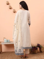 Thumbnail for Yufta Off-White Handloom Cotton Kurta Dupatta Pant Set With Cotton Mal Lining