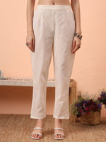 Thumbnail for Yufta Off-White Handloom Cotton Kurta Dupatta Pant Set With Cotton Mal Lining