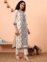 Thumbnail for Yufta Off-White Handloom Cotton Kurta Dupatta Pant Set With Cotton Mal Lining