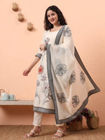Thumbnail for Yufta Off-White Handloom Cotton Weaved Kurta Dupatta Pant Set With Cotton Mal Lining