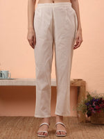 Thumbnail for Yufta Off-White Handloom Cotton Weaved Kurta Dupatta Pant Set With Cotton Mal Lining