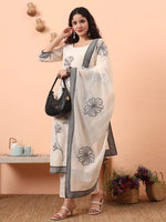 Thumbnail for Yufta Off-White Handloom Cotton Weaved Kurta Dupatta Pant Set With Cotton Mal Lining