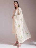 Thumbnail for Yufta Off-White Pure Handloom Cotton Weaved Kurta Dupatta Pant Set