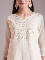 Thumbnail for Yufta Off-White Pure Handloom Cotton Weaved Kurta Dupatta Pant Set