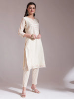 Thumbnail for Yufta Off-White Pure Handloom Cotton Weaved Kurta Dupatta Pant Set