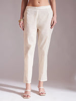 Thumbnail for Yufta Off-White Pure Handloom Cotton Weaved Kurta Dupatta Pant Set