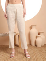 Thumbnail for Yufta Off-White Pure Handloom Cotton Weaved Thread Work Kurta Dupatta Pant Set
