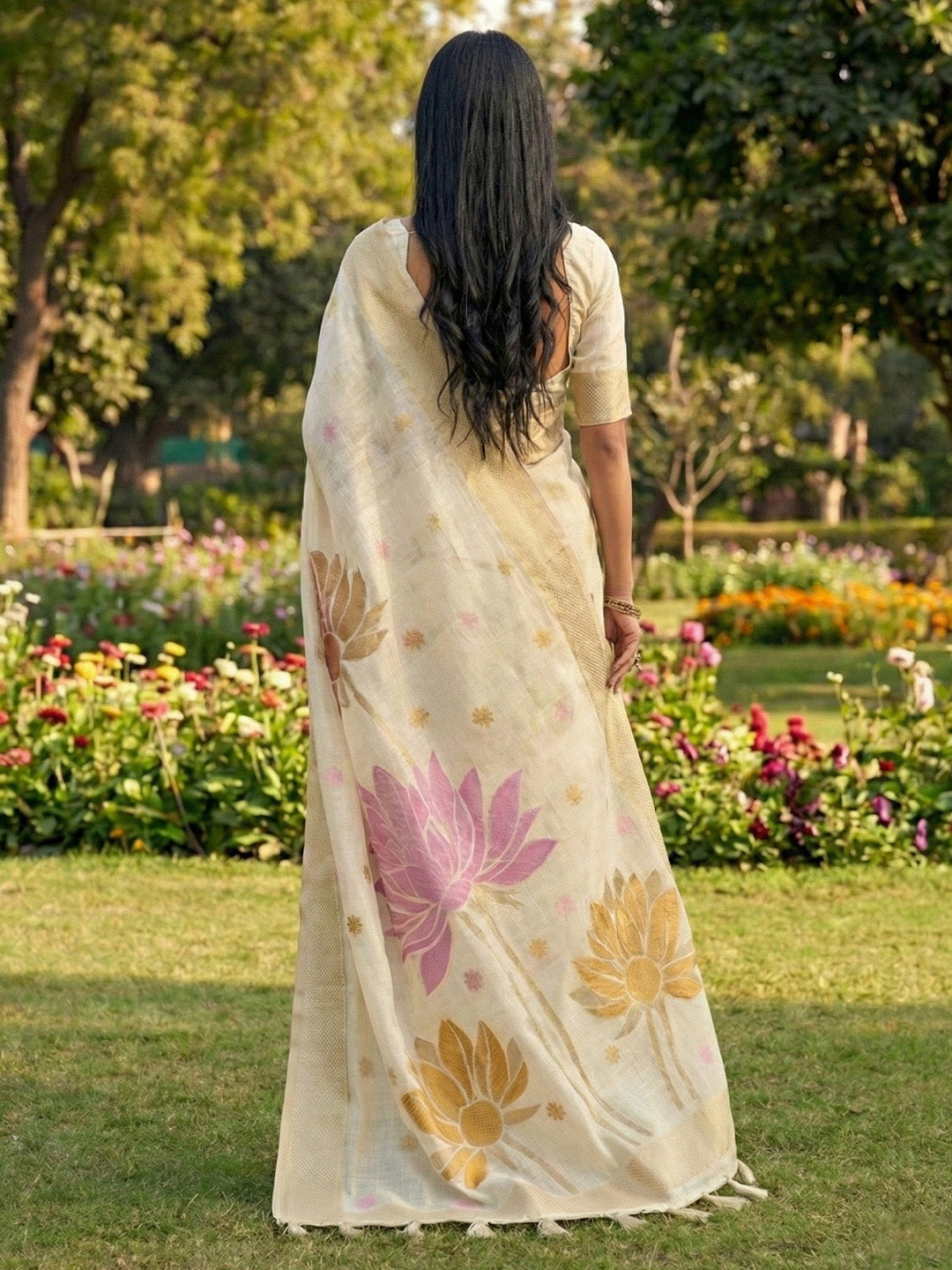 Anaita Off White Linen Saree With Blouse Piece - Distacart