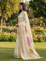 Thumbnail for Anaita Off White Linen Saree With Blouse Piece - Distacart