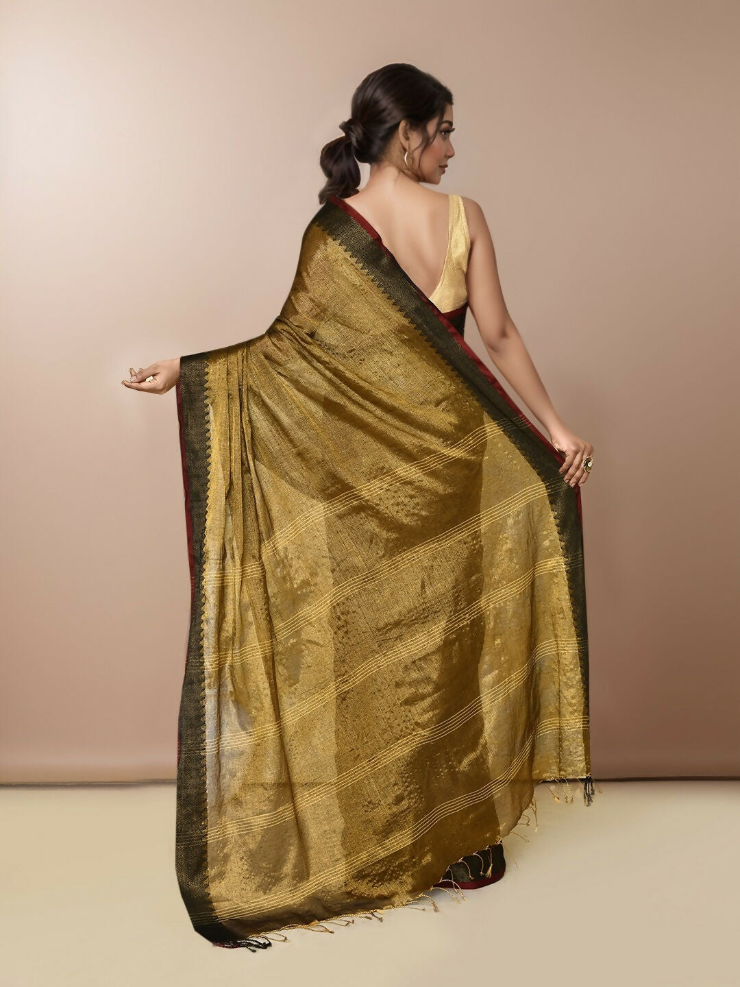 Joban Fashion GoldBlack Tissue Saree - Dista