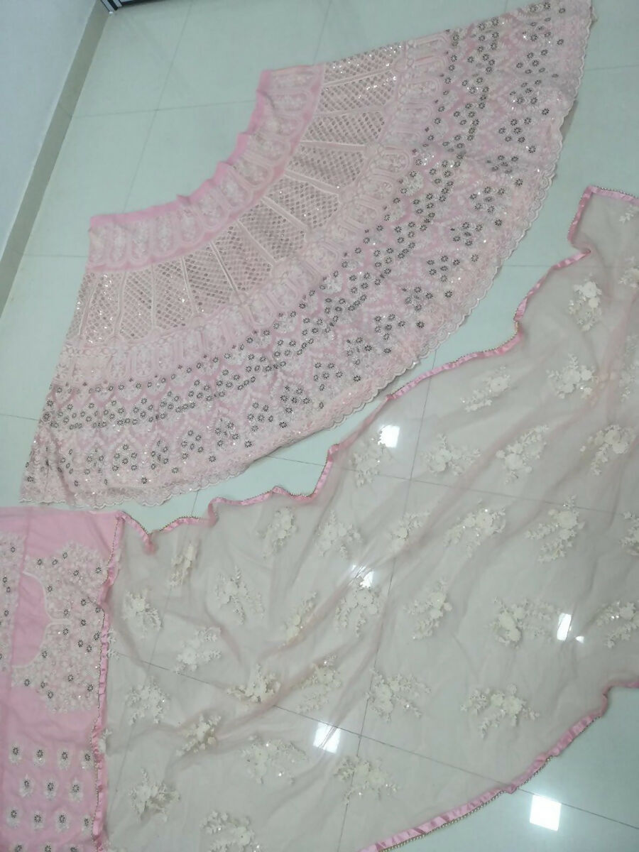 Jyoti Fashion Stunning Baby Pink Faux Georgette 3MM Sequins with Thread & Jari Embroidery Lehenga Choli with Dupatta - Distacart