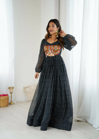 Joban Fashion Black Dress Georgette Coding Dori with Sequence with Rivet Moti