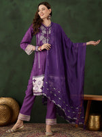Thumbnail for Sangria Embroidered Kurta & Trouser With Dupatta