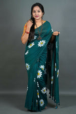 Thumbnail for Exclusive Collection Green Pure Cotton Saree With Sunflower Design