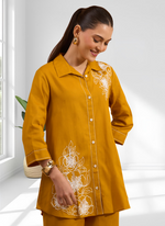 Thumbnail for Joban Fashion Mustard Cotton, Linen Embroidered Readymade Cord Set - Distacart