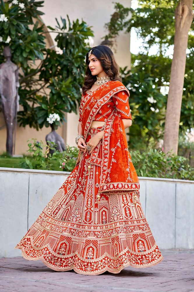 Lehenga Mart Orange Designer Wedding Wear Lehenga Choli - Dista