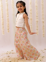 Thumbnail for Lil Drama Mishti Off White Top and Pant Set For Girls