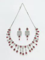 Thumbnail for NVR Women's silver plated Maroon CZ stone handcrafted jewellery set - Distacart