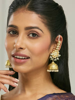 Thumbnail for Nuyug 22K Gold-Plated Floral Jhumki Kundan Studded Kanauti Earrings