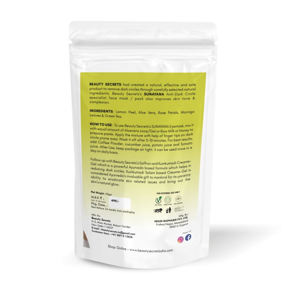 Beauty Secrets Sunayana Anti Dark Circle Face Mask - Distacart