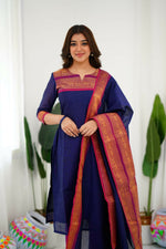 Thumbnail for Divine Drape Women's Cotton Printed Straight Kurta With Dupatta - Blue