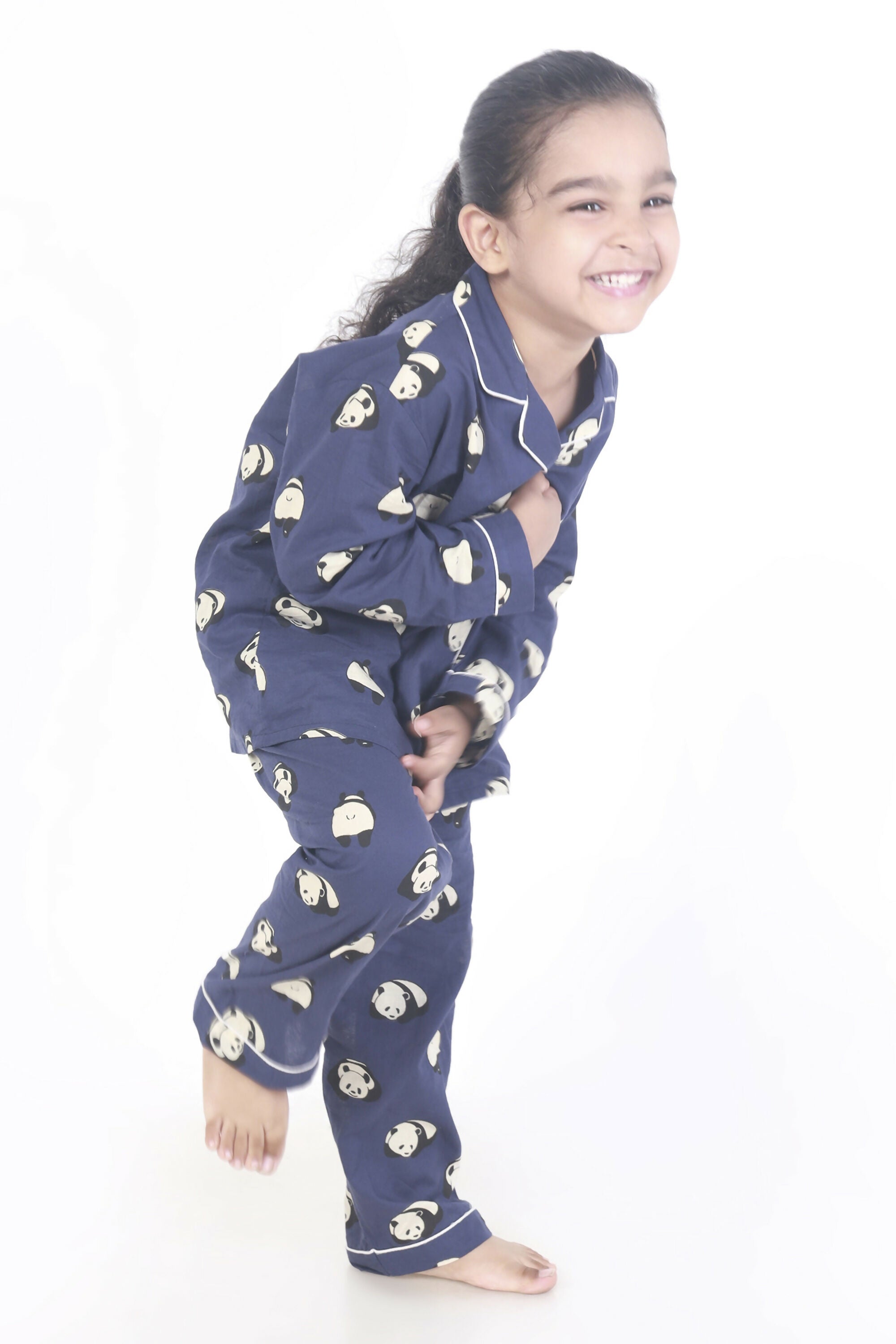 Breathables Kids Cotton Night Suit – Blue Panda Print Shirt & Pyjama Co-Ord Set For Boys & Girls - Dista