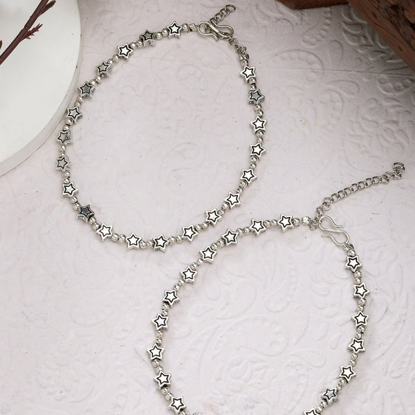 NVR Women's Set of 2 Silver-Plated Star Design Anklets - Distacart