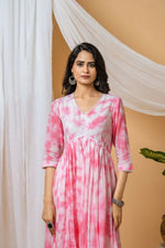 Thumbnail for Joban Fashion Pink Tie & Dye Kurta Pant Set - Distacart
