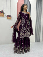 Thumbnail for Teeya Creation Womens New Heavy Fox Georgette Fabric With Heavy Embroidery Work Wine Kurta Set - Dista
