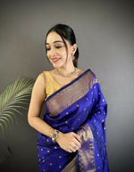 Thumbnail for Joban Fashion Royal Blue Butti Woven Soft Lichi Silk Paithani Saree - Distacart