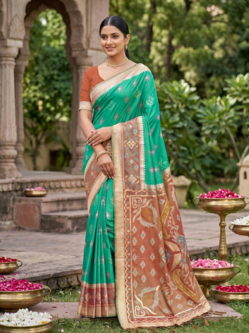 Shree Shyam Fashion Rama Green Soft Silk Saree - Dista