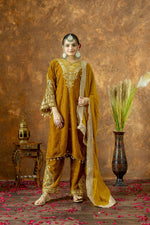 Thumbnail for Joban Fashion Mustard Gold Velvet Embroidery Kurta Set