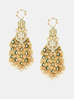Thumbnail for Ruby Raang 22k Gold Polished Kundan Chand Earrings With Ear Chains
