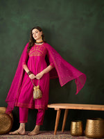 Thumbnail for Sangria Embroidered Kurta & Trouser With Dupatta