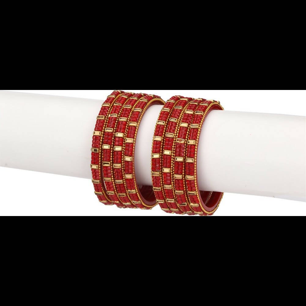 Afast Bridal Wedding & Party Fashionable Colorful Glass Bangle/Kada Set, Pack Of 8 - Red - Distacart